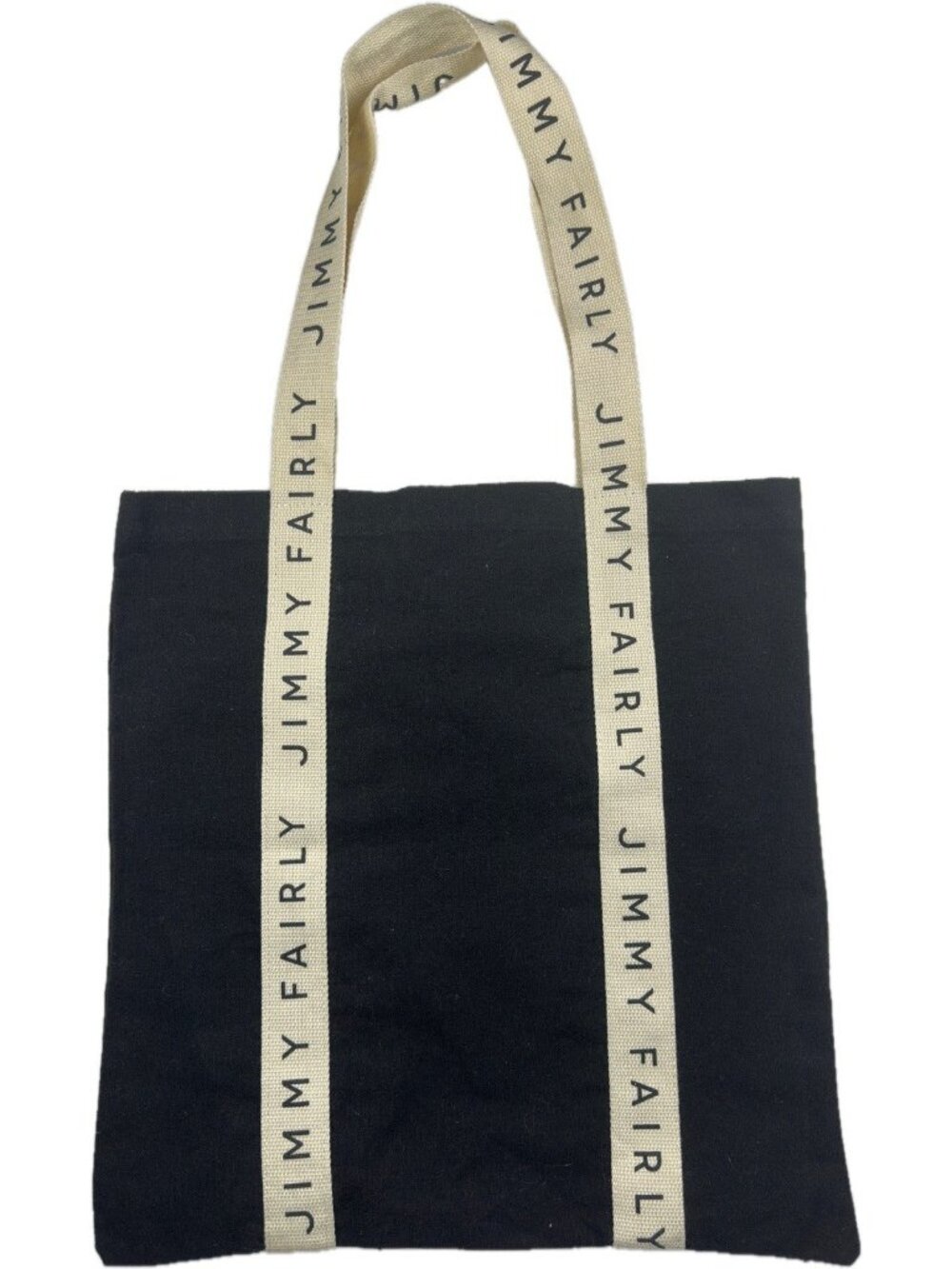 Jimmy Fairly Tote Bag Black Canvas White Logo Straps Reusable Shopping Handbag
